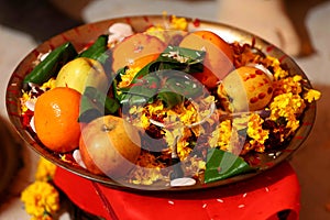 Pan and Fruits in indian wedding Pooja Plate