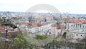 Pan of High City View from Letna Park in Prague, Czech Republic