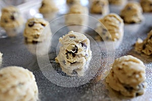 Pan of Homemade Chocolate Chip Cookies Ready to get Baked in the Oven