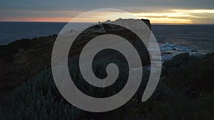 Pan move of Razorback lookout at sunset in The twelve apostles in Australia