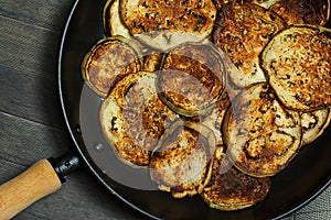 Pan Roasted Eggplant Slices in Black Metal Pan