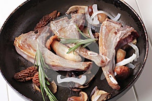 Pan-roasted lamb chops and mushrooms