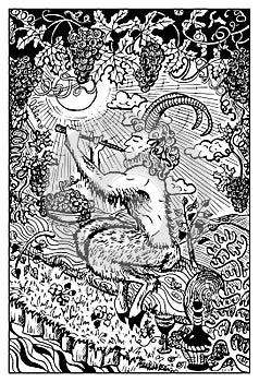 Pan, Satyr. Engraved fantasy illustration