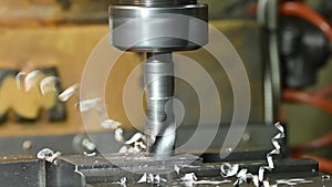 Pan scene the hole making process on NC milling machine by drilling tool