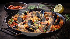 Pan with seafood paella