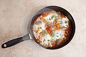 A pan of Shakshuka, an Egyptian lunch or breakfast dish