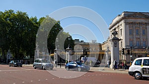 Pan shot of Buckingham Palace in London
