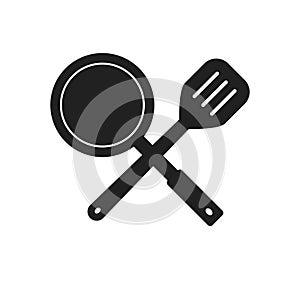 Pan and spatula icon in glyph style