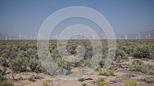 Pan Up of a windfarm in the desert