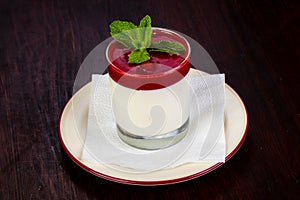 Panacotta dessert served mint photo