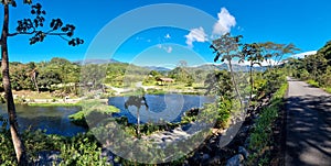 Panama, Boquete, panoramic view of the central park and surrounding hills