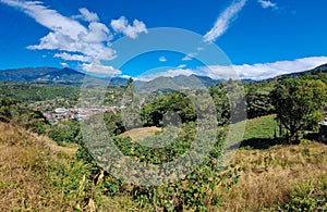 Panama, Boquete, panoramic view from the hills of the town and the volcano