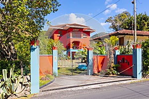 Panama Boquete red villa in a sunny day