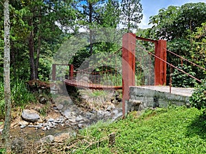 Panama, Boquete, rusty iron bridge in the jungle