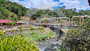 Panama, Boquete town, panoramic view of the bridge over the Caldera creek