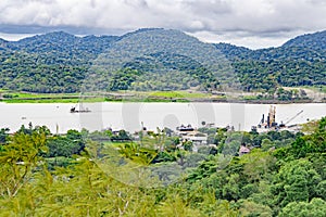 Panama canal and Lake Gatun, aerial view