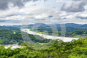 Panama canal and Lake Gatun, aerial view