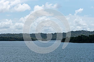 Panama Canal, landscape of the Gatun Lake on a cloudy day.