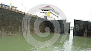 Panama canal locks open, travel, lock opening