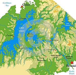 Panama Canal physical map