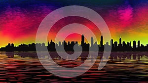 Panama City Panama City Colorized Skyline Silhouette Artwork