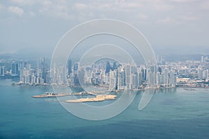 Panama City aerial - skyscraper skyline and coast view of Panama