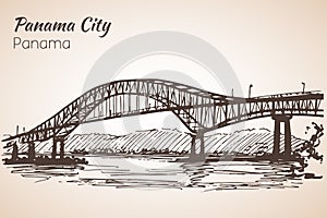 Panama city bridge sityscape sketch. Panama.