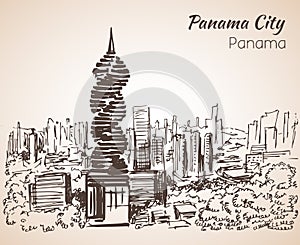 Panama city cityscape sketch. Panama.