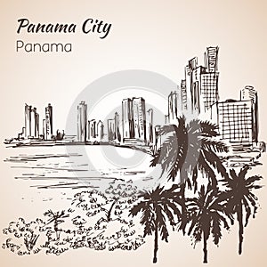 Panama city cityscape sketch. Panama.