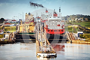 Oil tanker ship in panama canal