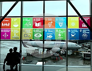 Global Goals displayed in Spanish at airport