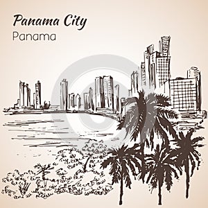 Panama city sityscape sketch. Panama.