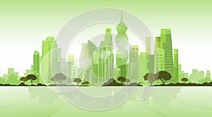 Panama City Skyscraper View Cityscape Background Skyline Green Silhouette with Copy Space