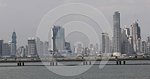 Panama City urban city center skyscrapers bridge pan 4K