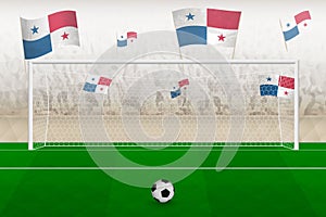 Panama football team fans with flags of Panama cheering on stadium, penalty kick concept in a soccer match