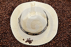 Panama hat on coffee beans