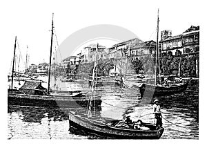 Panama Wharves, vintage illustration