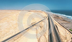 Panamericana road with Pacific ocean, aerial view panamericana in CaÃÂ±ete, PerÃÂº. photo