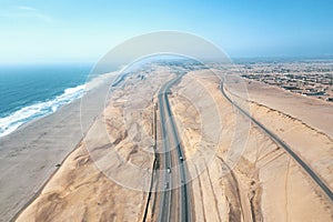 Panamericana road with Pacific ocean, aerial view panamericana in CaÃÂ±ete, PerÃÂº. photo