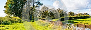 Panaorama of English rural countryside scenery on British waterway canal