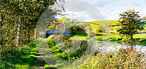 Panaorama of English rural countryside scenery on British waterway canal