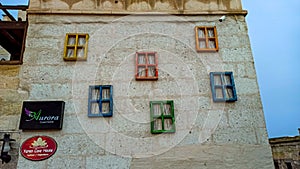 Stone houses and caves at Uchisar region in Cappadocia in Turkey