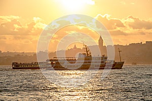 Panaromic View of Istanbul city and steamboats. photo