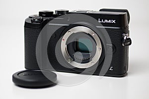 Panasonic Lumix GX8 Micro Four Thirds camera with image sensor exposed.