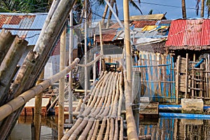 Panay, Philippines - Jan 23, 2020: The slums are made of bamboo. Impoverished areas of the Philippines.