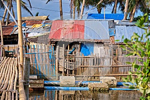 Panay, Philippines - Jan 23, 2020: The slums are made of bamboo. Impoverished areas of the Philippines.