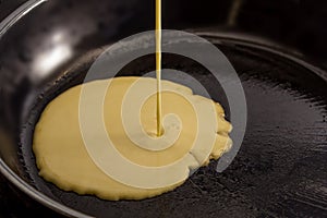 Pancake batters pouring in pan