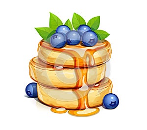 Pancake with blueberries and honey. Sweet dessert breakfast