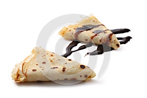 Pancake with chocolate, crepe isolated on white background,chocolate pancake