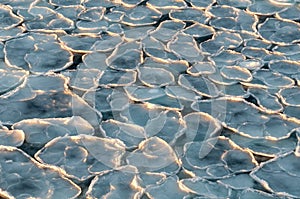 Pancake ice floes at sunset, Antarctica